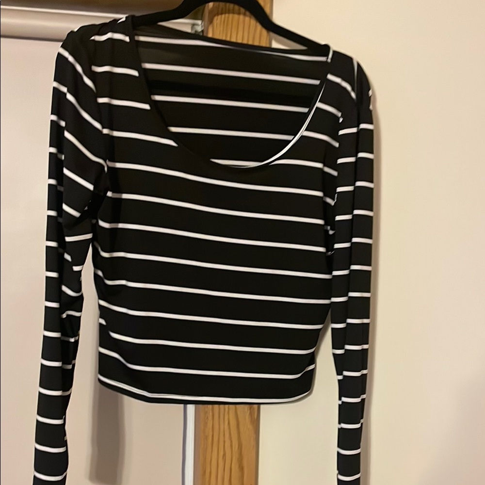 Black and White Striped Women's Top